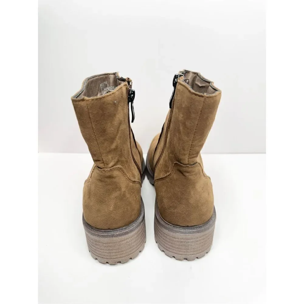Seven7 Booties Womens Size 6 Tan Bestie‎ Zip Up Block Heel Round Toe Boots